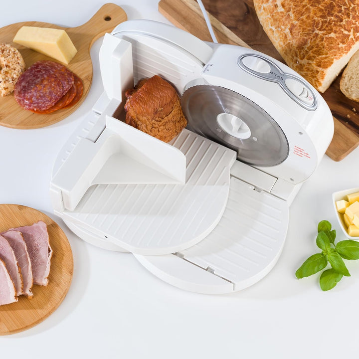 Progress Elektrischer Allesschneider – 150W Fleisch-, Brot- & Käseschneider, Einstellbare Schnittstä