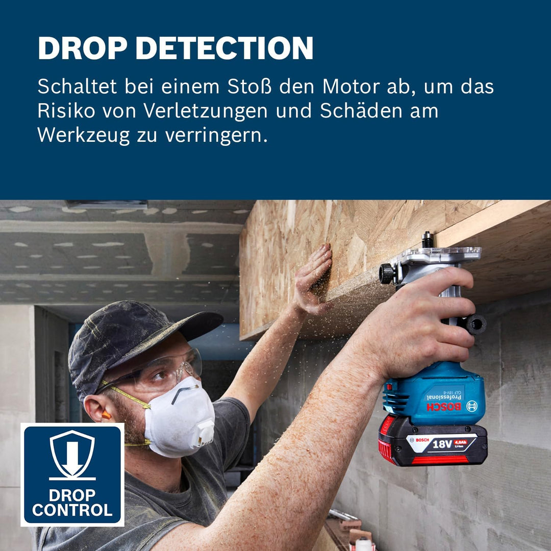 Bosch Professional 18V System Akku-Kantenfräse GLF 18V-8 (inkl. Parallelanschl., Saugadapter Oberflä