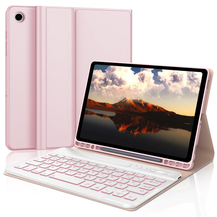 Hülle mit Tastatur für Samsung Galaxy Tab A9 8.7'' 2023, 7 Farben Beleuchtung, QWERTZ Deutsches, Mag