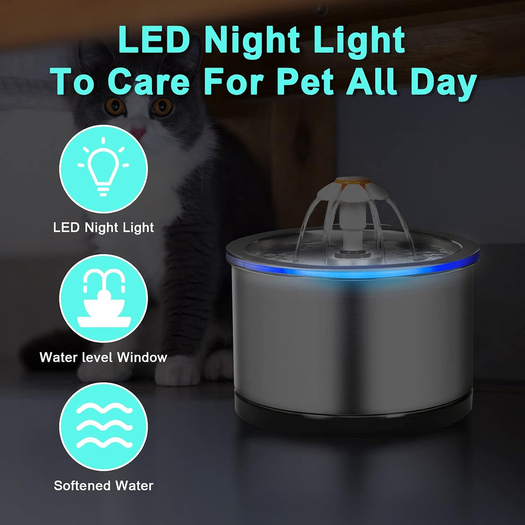 Diealles Shine Katzenbrunnen Edelstahl, 2.5L Ultra-Leise Katzen Trinkbrunnen, Wasserspender Katzen E
