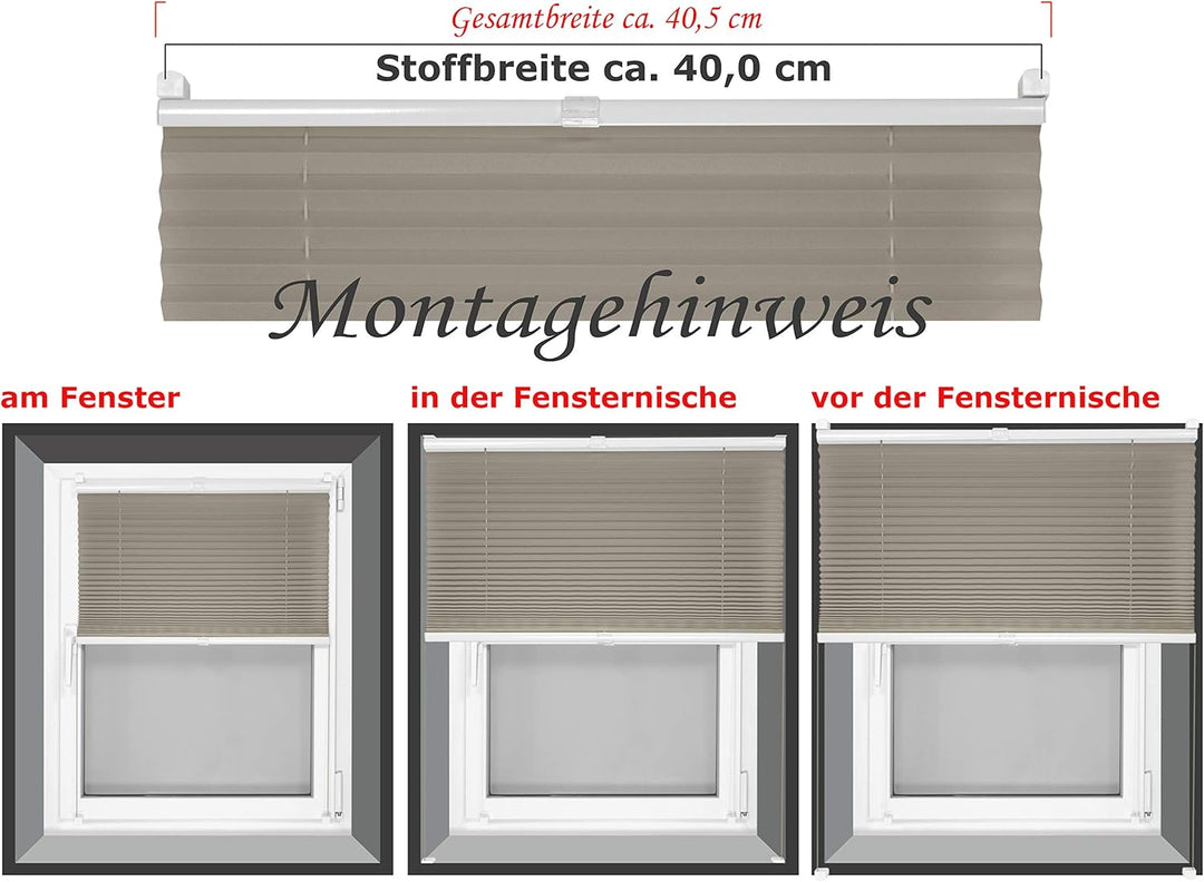 Plissee - vormontiert und mit Klemmfixierung am Fensterahmen - kinderleichte 3-Step Montage, ca. 40