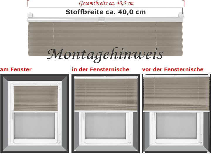 Plissee - vormontiert und mit Klemmfixierung am Fensterahmen - kinderleichte 3-Step Montage, ca. 40