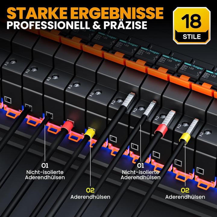 SOMELINE® Crimpzange Aderendhülsen Set, 0,25–10mm² Aderendhülsenzange, mit 18 Arten Isoliert und Nic