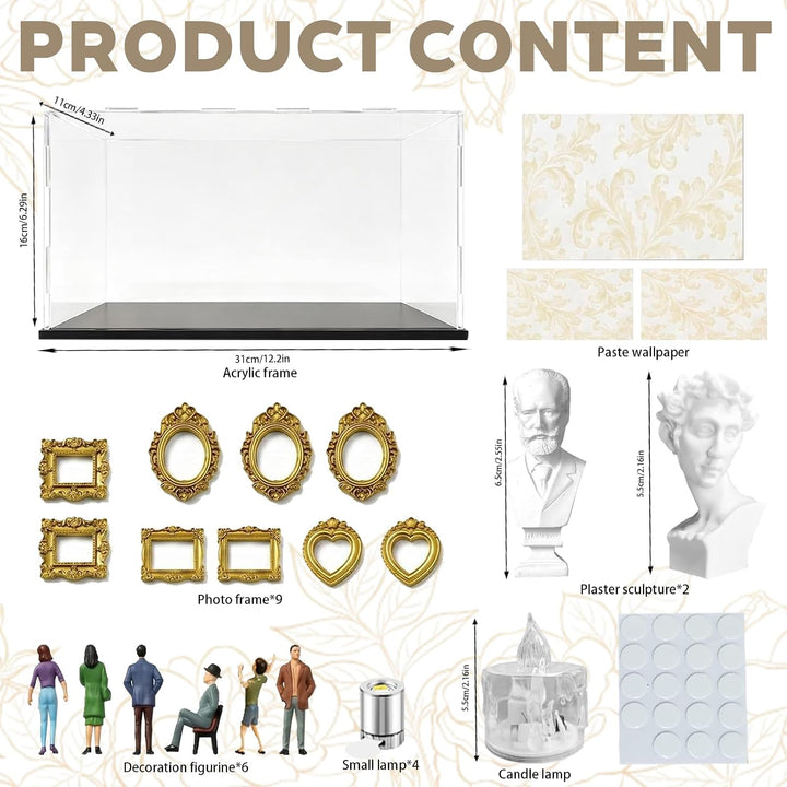 LUKIUP DIY Mini Museum Silhouette Box, Kreatives Erinnerungsdisplay Kit Mit 6 Figuren 9 Gold Rahmen