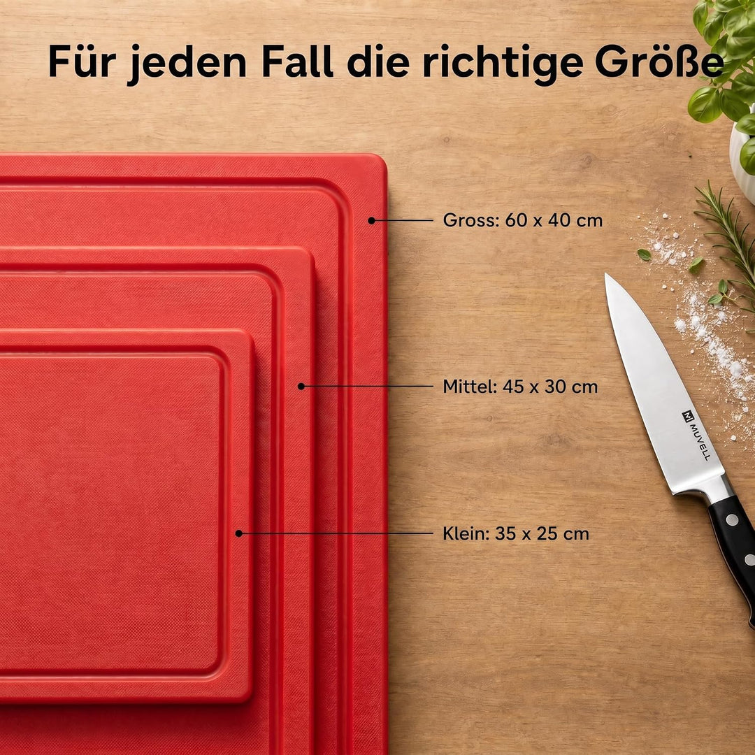 stabiles Schneidebrett Kunststoff | Rot, 35x25x2 cm | Spülmaschinenfest, EXTRA dick, messerschonend