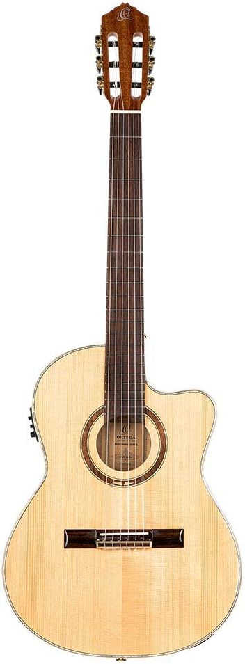 Ortega Guitars Slim Neck Konzertgitarre Performer Series 4/4 Thinline Korpus Elektro-akustische Gita