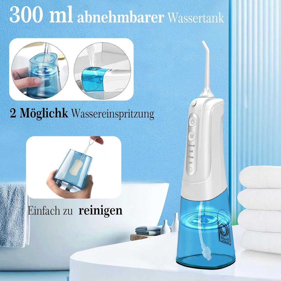 SURFOU Munddusche Kabellos Weihnachten Geschenke Mundduschen 300ML 4 Modi 6 Düsen, Mundduschen Reise