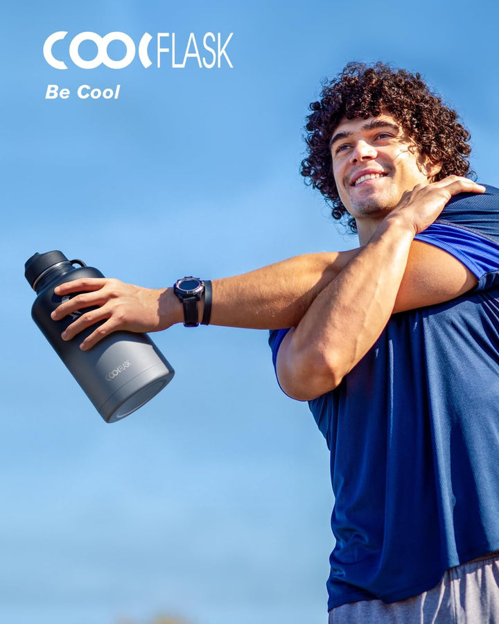 Coolflask Isolierte Wasserflasche 2L mit Strohhalm & 3 Deckeln, Isolierte Wasserflasche aus Edelstah