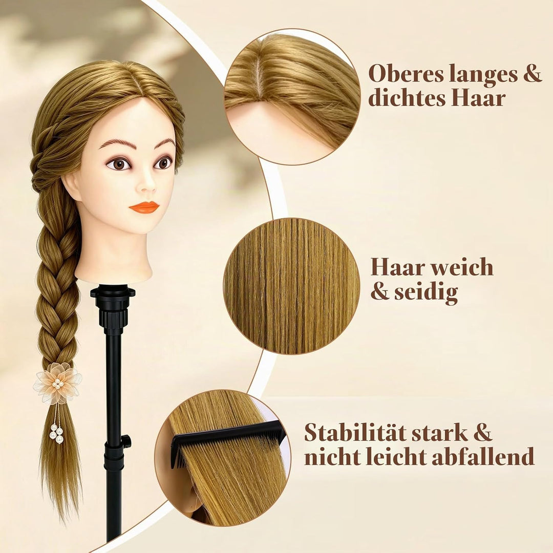 Yofuly 26Zoll / 66cm Frisierkopf, 80% Echthaar Übungskopf, Frisieren Trainingsköpfe Puppenkopf Frise