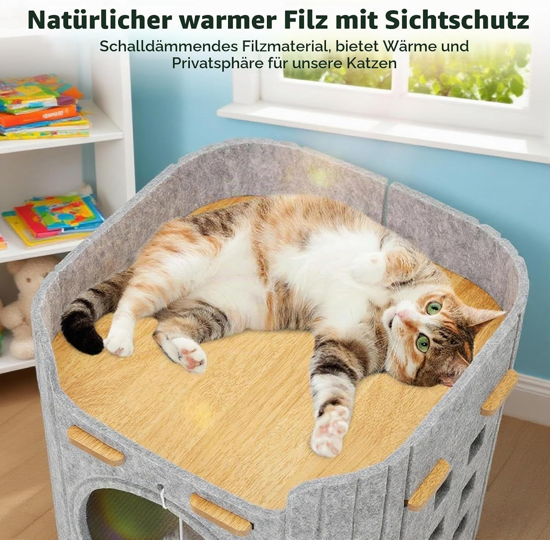 Katzenhöhle aus Filz, Katzenhöhle,Stabile aus hochwertigem Filz，Katzenhaus Indoor 3 Schicht Katzenbe