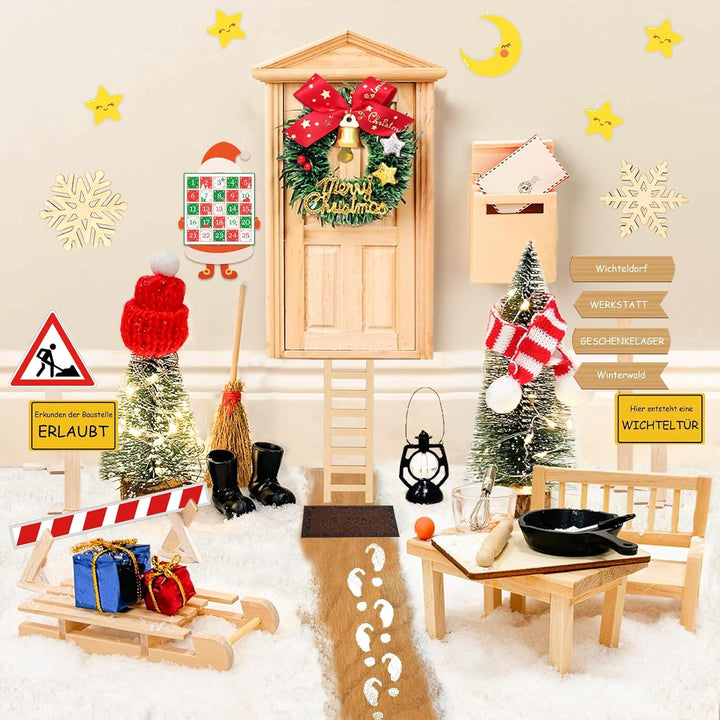 Wichteltür Set - 46PCS Wichtel Zubehör mit Licht, Wichtel Zubehör Baustelle, Wichteltür Komplettset