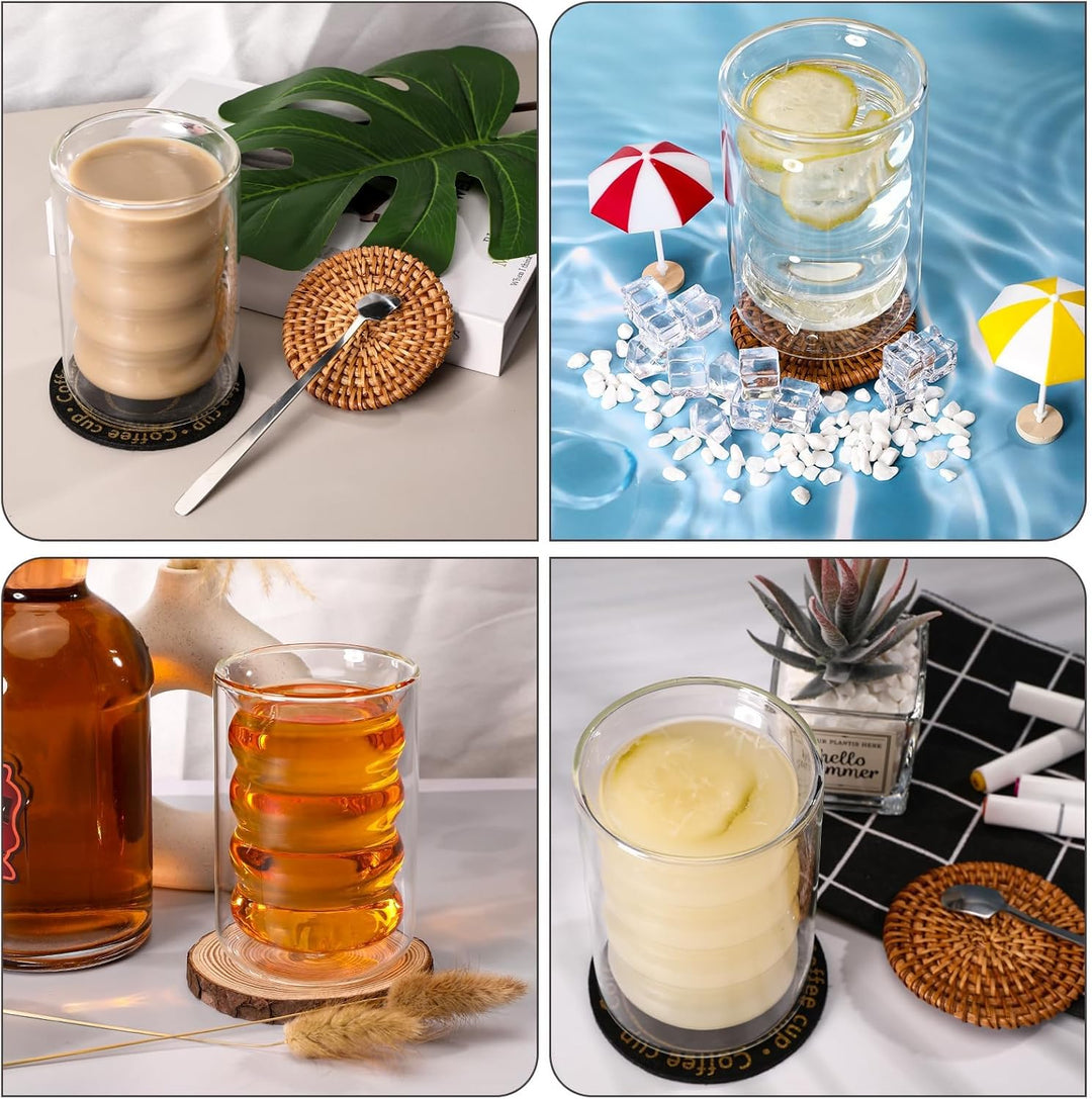 Mkitnvy 6er Set Latte Macchiato GläSer,350ML Doppelwandige GläSer mit 6 Löffeln und 6 Untersetzern,