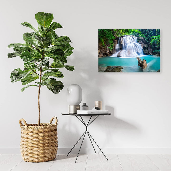 Feeby Vlies Leinwandbild Bäume Wasserfall Kaskade 90x60 cm Wand Bild Kunstdruck Deko Wohnzimmer Wohn