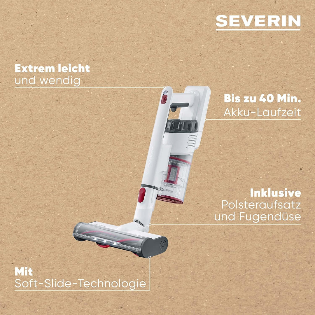 SEVERIN 2-in-1 Stiel- und Handstaubsauger, Akku Staubsauger mit bis zu 40 Min. Laufzeit, kabelloser