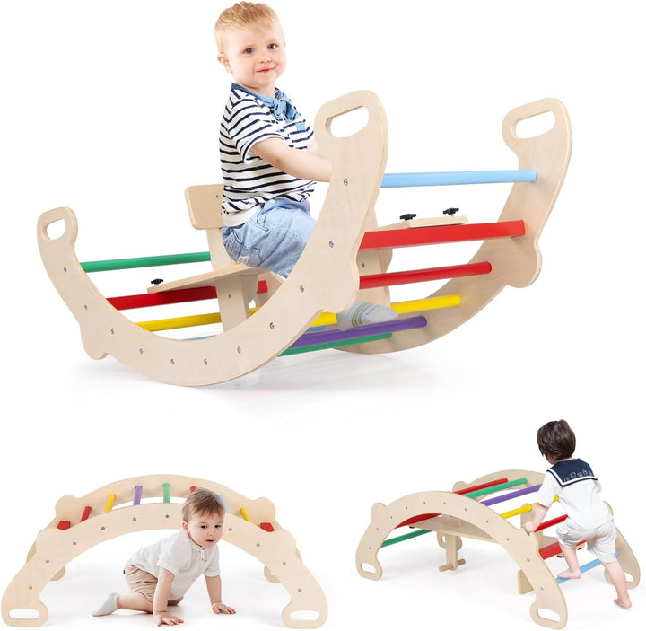 COSTWAY Kletterbogen, mit abnehmbarem Sitz, 4 in 1 Klettergerüst Indoor zum Wippen, Schaukeln, Klett