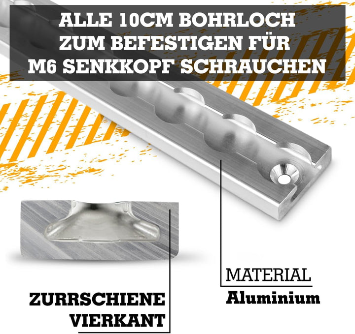 Safetytex Alu Zurrschiene eckige Form mit Bohrungen Airlineschiene 20mm Löcher Ladungssicherung LKW