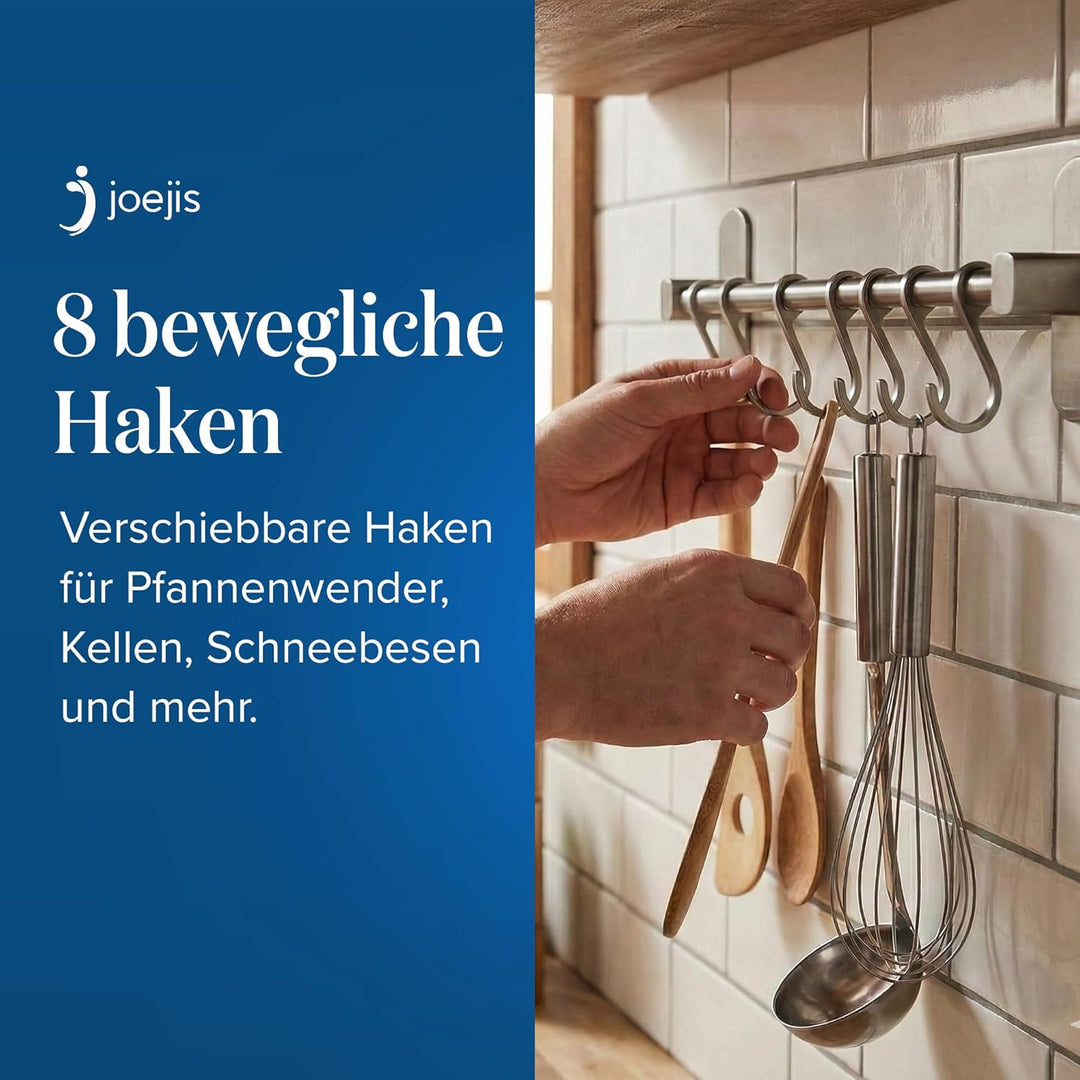 joeji's Kitchen Hakenleiste Küche - Küchenstange - Starker Selbstklebend 3M Ohne Bohren - Küchenleis