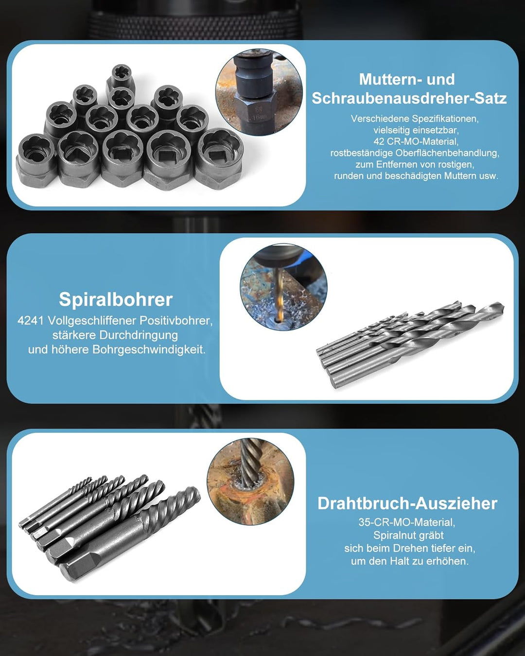 XSTARYE 26Tlg Linksausdreher Schrauben Ausdreher Set mit Sechskant-Adapterbolzen für beschädigte, ve