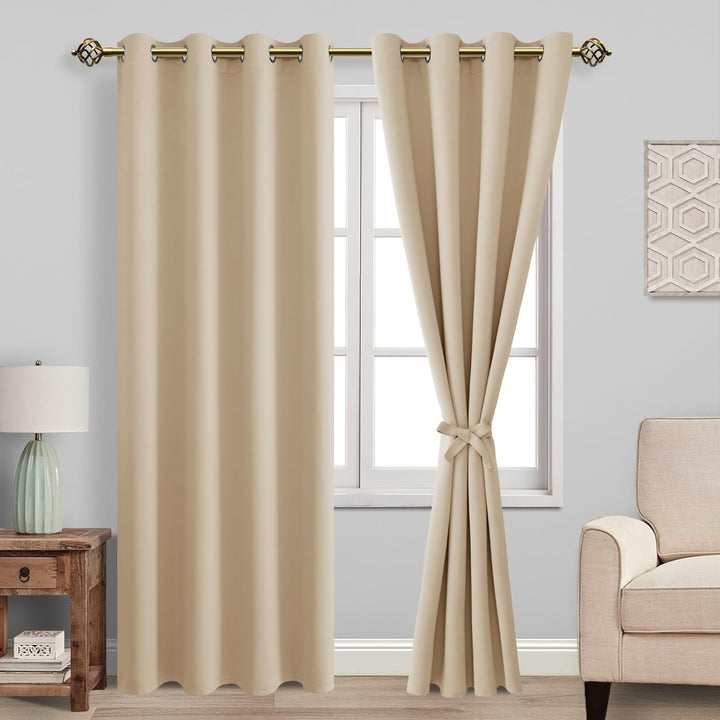 JIUZHEN Blickdicht Vorhänge Gardinen Ösenvorhang für Schlafzimmer Wohnzimmer,Beige Verdunkelungsvorh