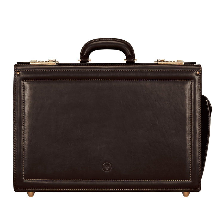 Maxwell-Scott Handgefertigter Luxus Leder Pilotenkoffer Varese in Dunkelbraun, Dunkelbraun