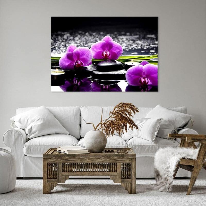 Bilder auf Leinwand 100x70cm Leinwandbild Orchidee Natur Wasser Blume Gross Wanddeko Bild Schlafzimm