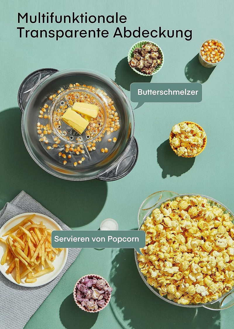 Popcornmaschine, 5,5L Popcorn Maschinen für Zuhause, Antihaftbeschichtung und Abnehmbare Heizfläche,