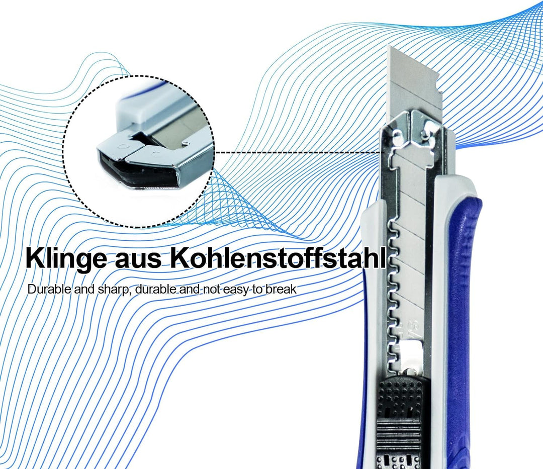 SALI Cuttermesser Set [12 Stück] aus Aluminium für,Allzweckmesser mit Gummigriff,Robuste Teppichmess
