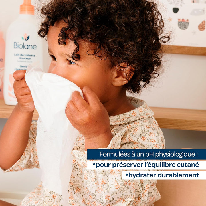 BIOLANE - Babytücher für Gesicht und Hände – 6 Packungen – 384 Tücher (6 x 64 cm) – reinigt und schü