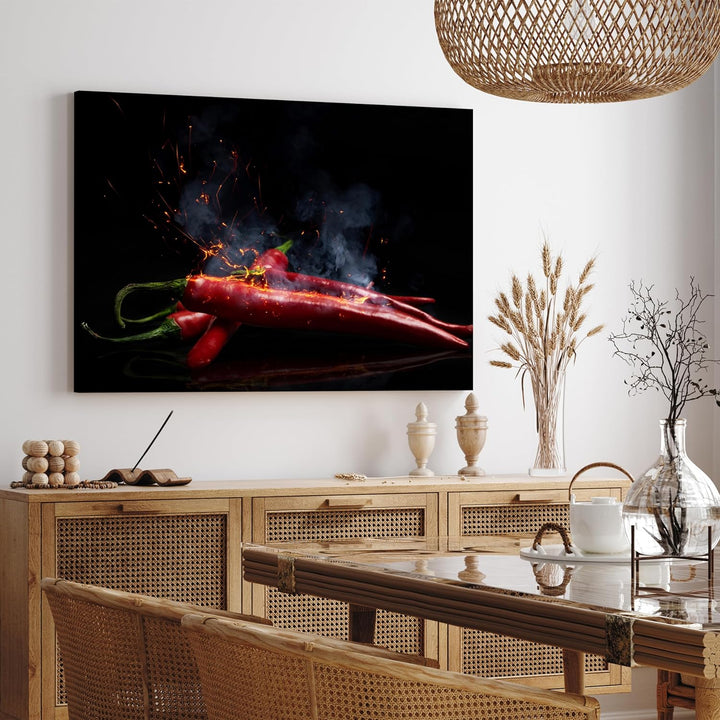 wandmotiv24 Obst & Gemüse als Leinwandbild, 100x75cm, Querformat, Chili & Feuer, Scharf, Küche, Lebe