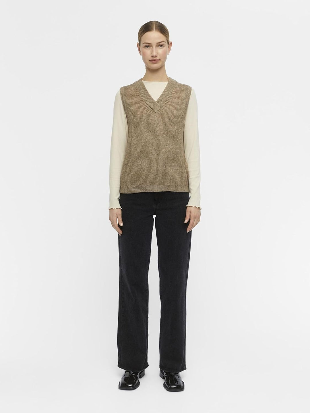Object Damen Objmalena S/L Knit Waistcoat Noos Pullunder XS Fossil, XS Fossil
