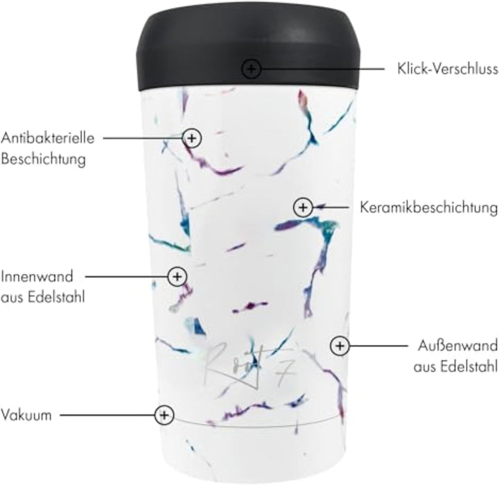 Root7 - Coffee Thermobecher 360ml Auslaufsicher - Isolierbecher Tee Becher, Termokaffeebecher To Go,