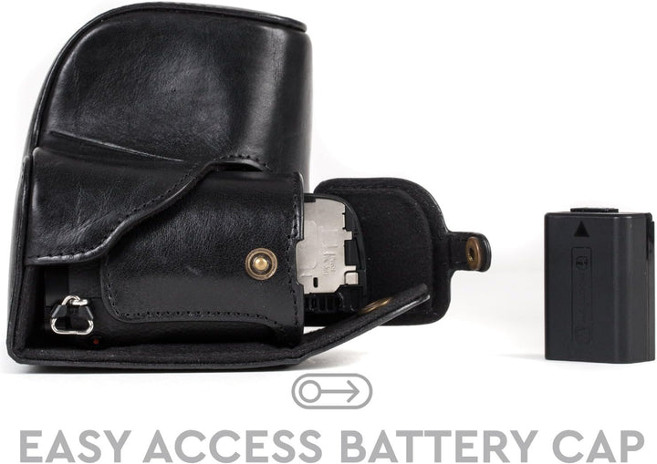 MegaGear Sony Alpha A6300, A6000 (16-50 mm) Ever Ready Echtleder Kamera-Case mit Trageriemen und Bat