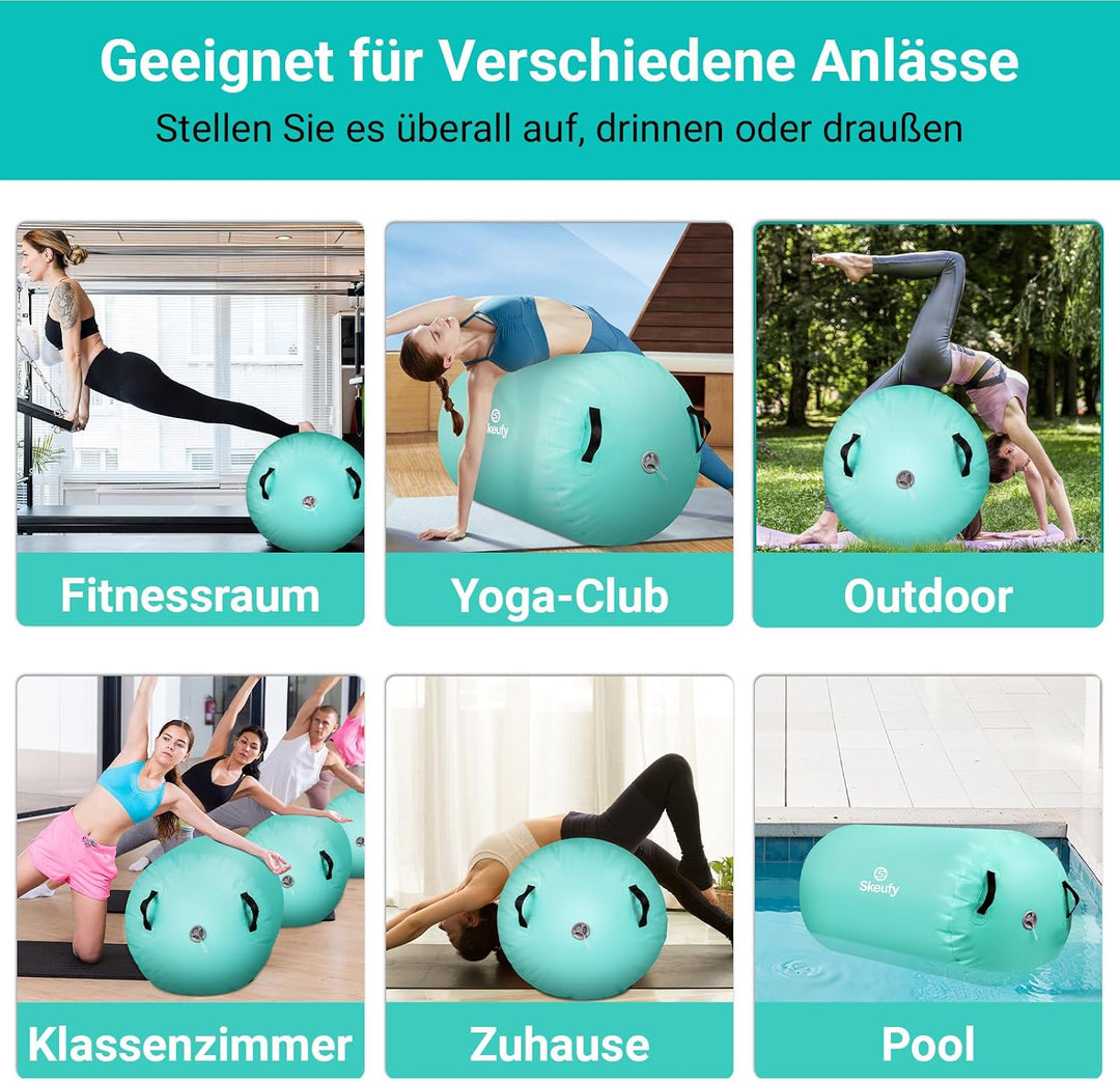 Skeufy Air Matte Track, Aufblasbare Gymnastik Yoga Air Matte Roll mit Elektrischer Luftpumpe, Airrol