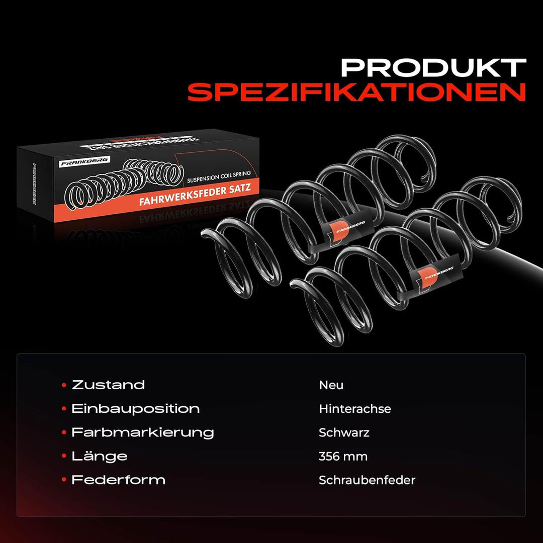 Frankberg 2x Federn Fahrwerksfeder Hinterachse Kompatibel mit Megane III Grandtour KZ0/1 Kombi 1.4L-