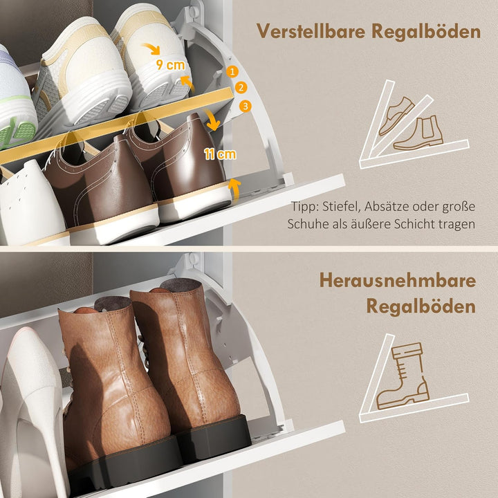 HOMCOM Schuhschrank mit 3 Klappen, Schmal Schuhkipper mit Ablage, Verstellbar Trennwand Schuhregal f