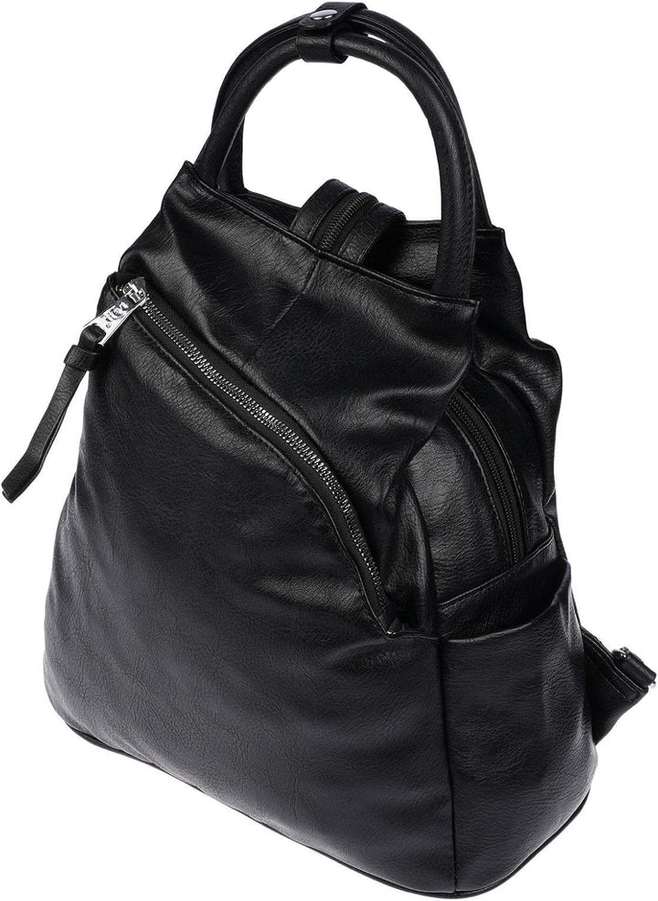 Christian Wippermann grosser Damen City Rucksack Tasche Body Bag Leder Optik Schultertasche Schwarz,