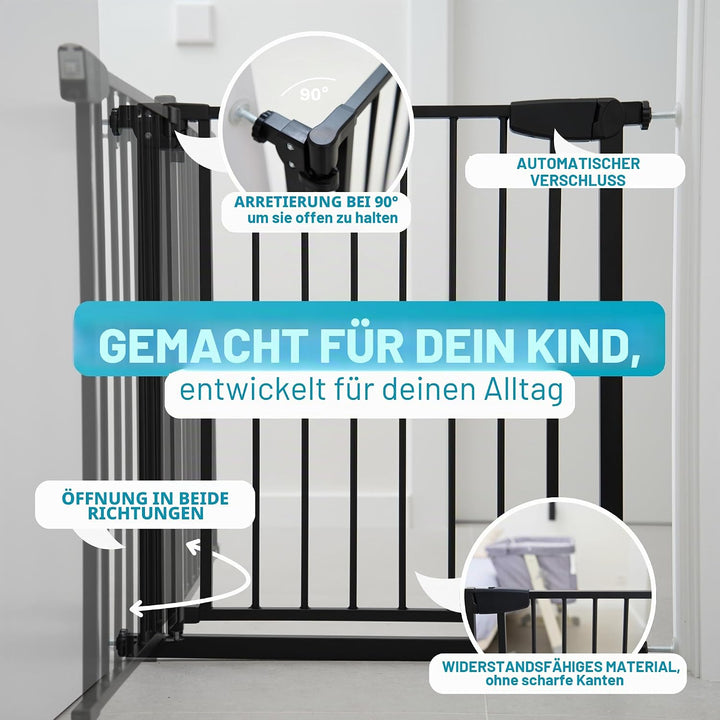 ALMAR Baby Sicherheitsgitter, 67-74 cm, schwarz, einfache Montage, für Türen, Flure oder Treppen, we
