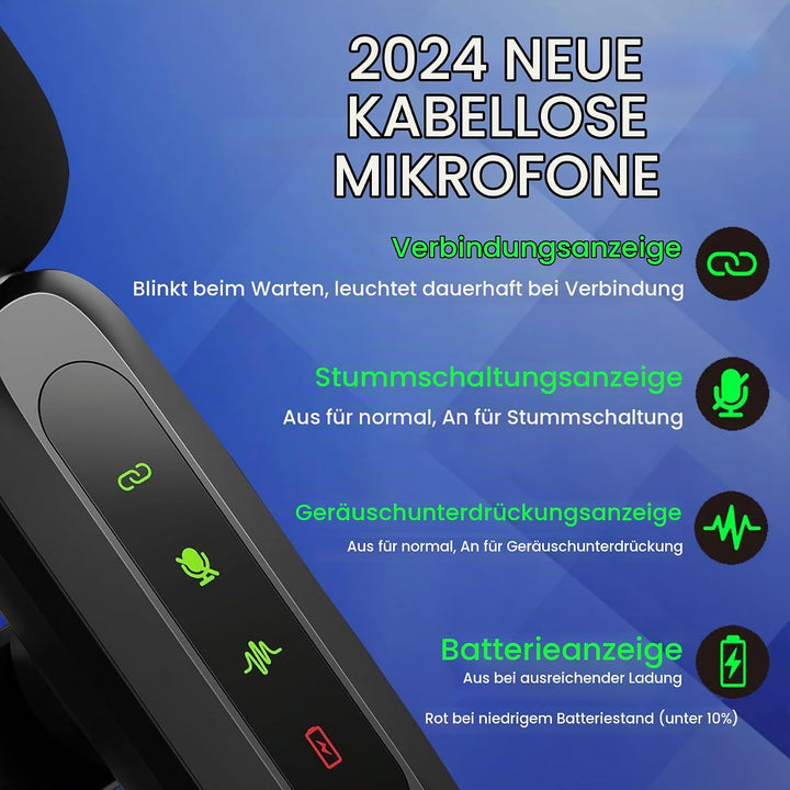 TZEKING Lavalier Mikrofon Wireless mit LED-Display,Plug-and-Play Mikrofon Kabellos, Mini Mikrofon ko