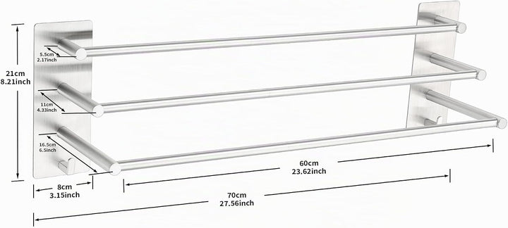 ALOCEO Handtuchhalter 3-armig Selbstklebend 60 cm, SUS304 Edelstahl Wandmontage für Bad &amp; Küche, Ohn