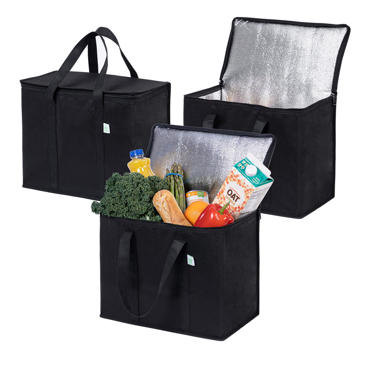 VENO 3-er Pack isolierte, wiederverwendbare Kühltasche, Einkaufstaschen, gross, robuste Griffe, Dopp