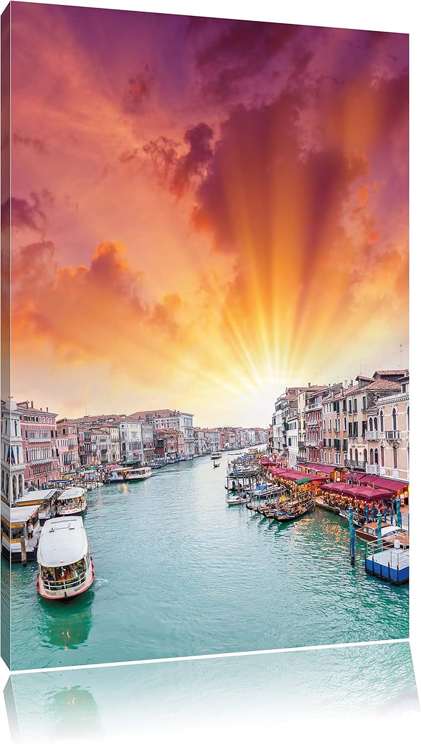 Venedig Fluss Häuser, Format: 100x70 auf Leinwand, XXL riesige Bilder fertig gerahmt mit Keilrahmen,