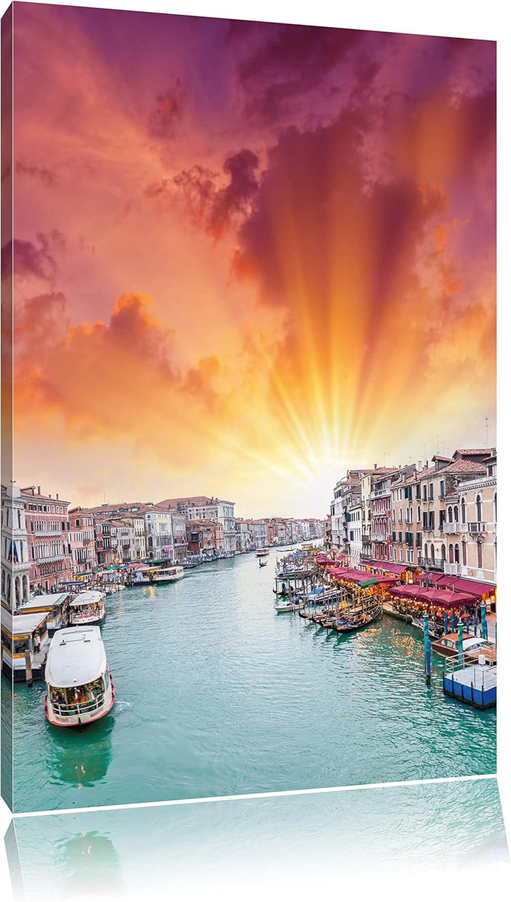 Venedig Fluss Häuser, Format: 100x70 auf Leinwand, XXL riesige Bilder fertig gerahmt mit Keilrahmen,