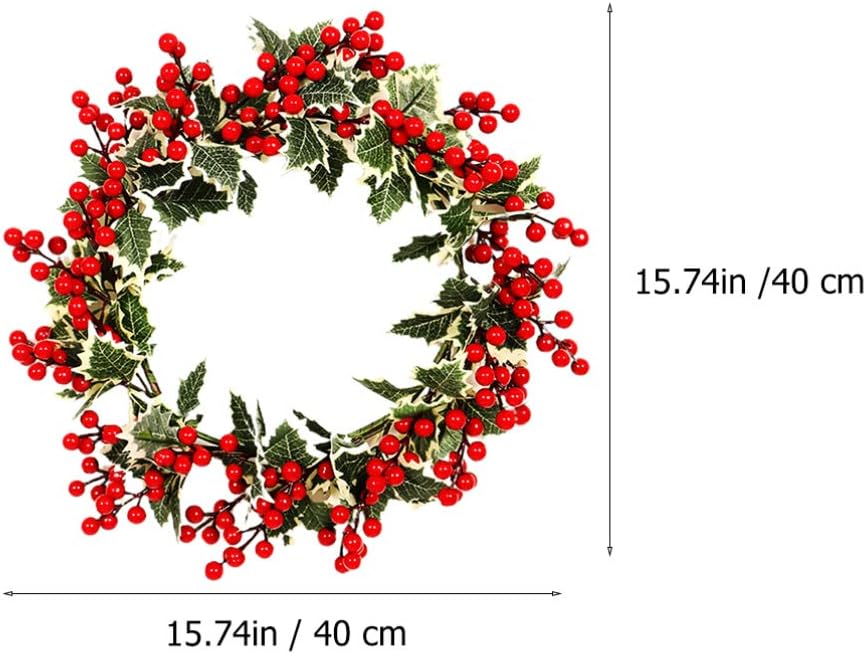 BESPORTBLE Weihnachtskranz Rote Beere künstliche Beere Holly Berry grüne Blätter Türkranz Wandkranz