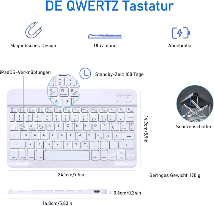 Tastatur Hülle für Samsung Tab S9 FE 10.9 Zoll/Tab S9 11 Zoll 2023, QWERTZ Deutsches Tastatur Magnet