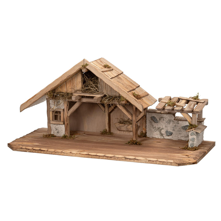 Bonetti Grosse Weihnachtskrippe | aus Holz und Gips gefertigt | mit Moos, Steinen und Stroh geschmüc