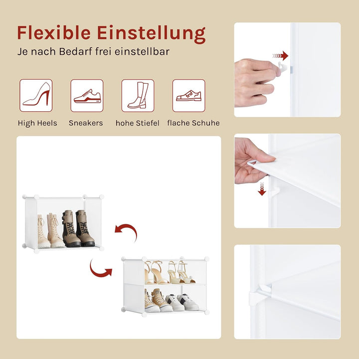 WOLTU Schuhregal 6 Fächern, Schuhschrank mit Türen, für 24 Paar Schuhe Weiss | DIY Schuhorganizer, S