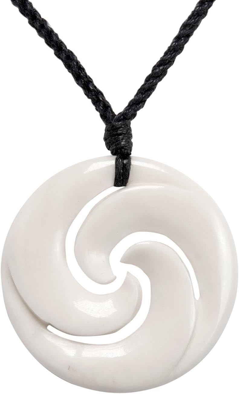 81stgeneration Damen Herren Handgeschnitzte Knochen Maori Dreifach Koru Spiral Anhänger Halskette