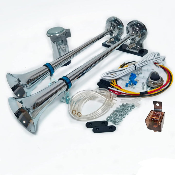 YIYIDA Air Horn Autohupe Lufthorn 12V Höhen und Bässe Doppelrohrhorn 165db Auto Lautsprecher Silber
