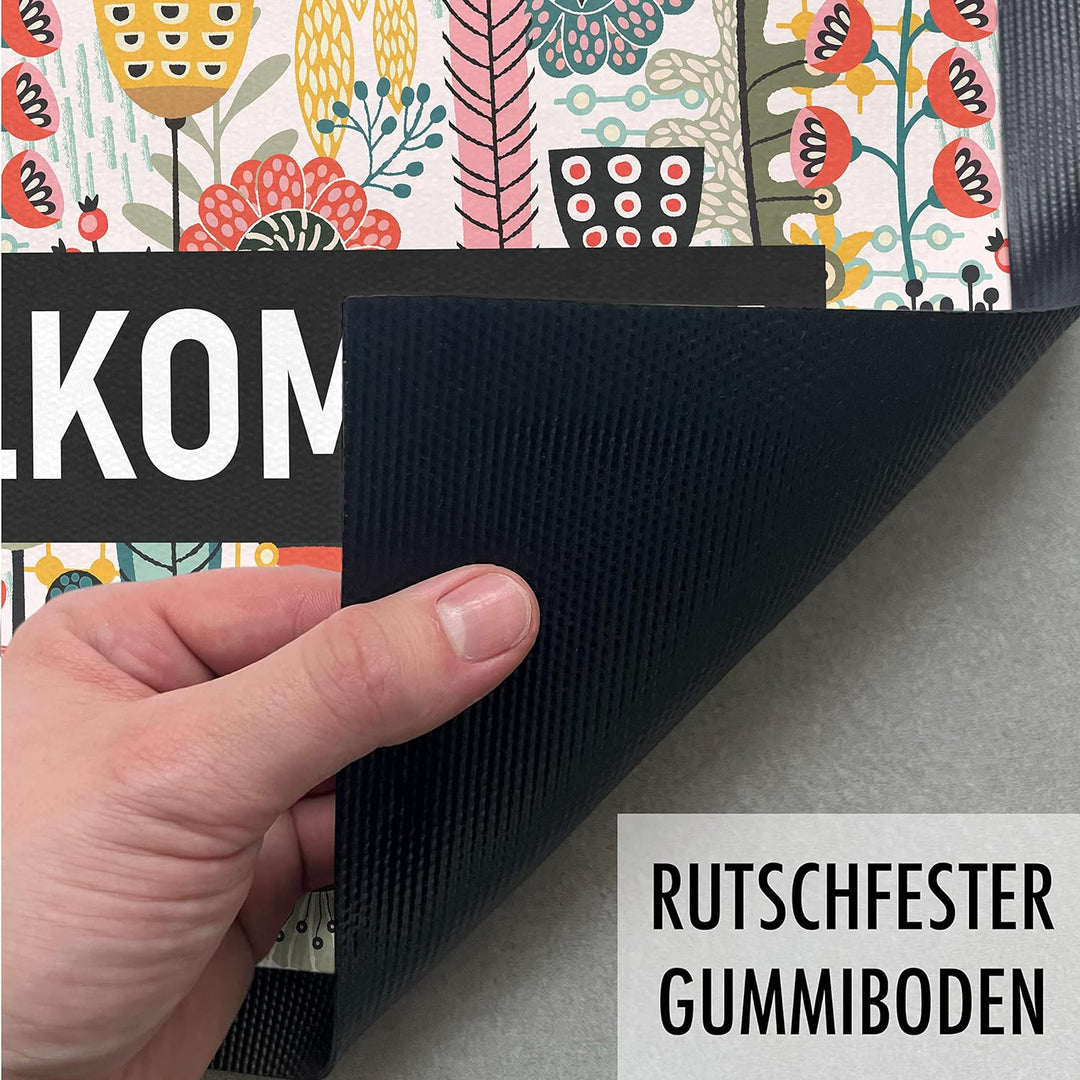 Trendation - Willkommen Fussmatte Grafik Schmutzfangmatte Geschenk Aussen Innenbereich 60x40 cm Wasc