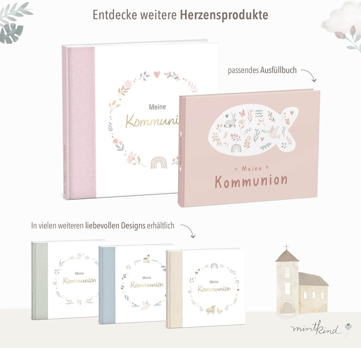 mintkind® Gästebuch Kommunion Rosa - Kommunionsbuch zum Ausfüllen, 72 Seiten zum Selbstgestalten, ho